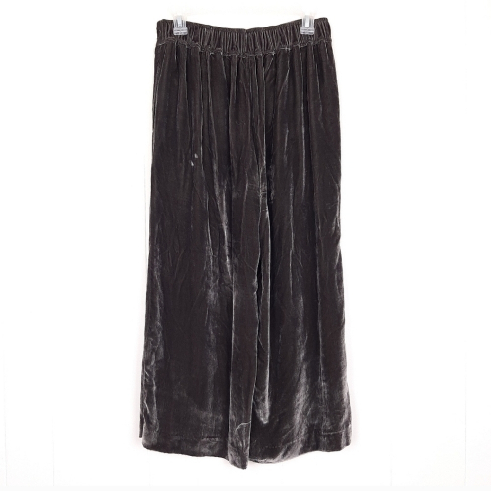 Madewell Velvet Pull On Pants silk blend crop wide leg elastic waist dark gray